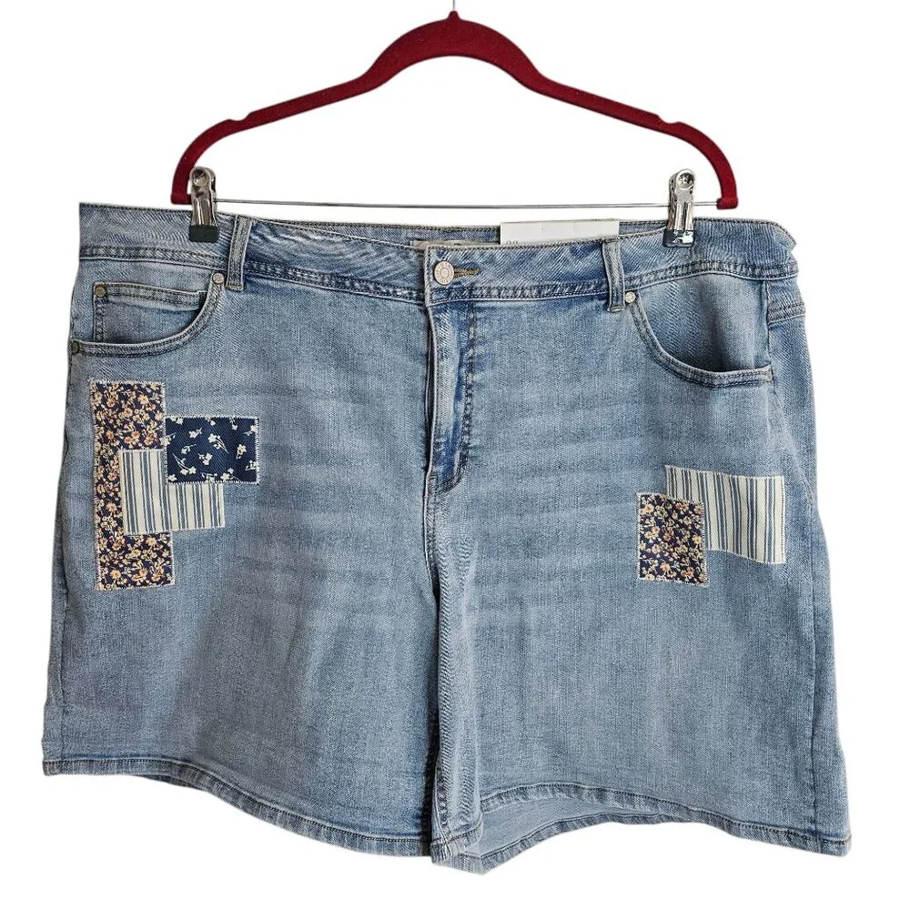 NWT Cato Denim Shorts Size 22W 90s Whimsyboho Light Wash Patchwork Ditsy Floral